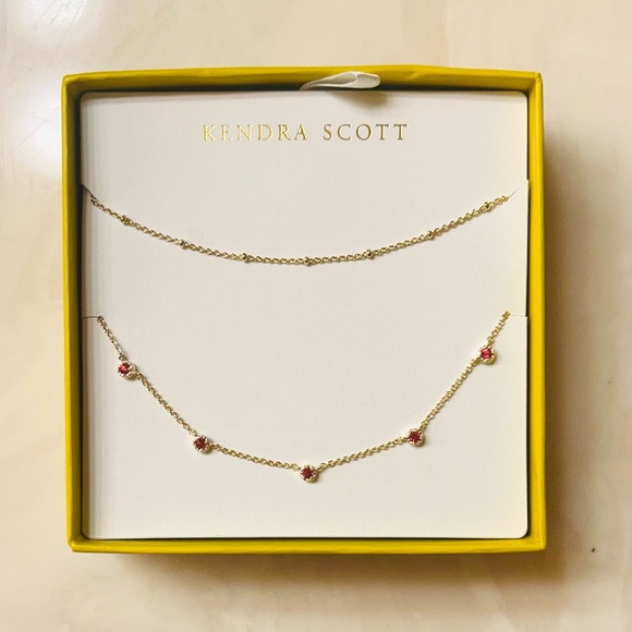 NWT Kendra Scott Layered Necklace Set with Ruby Accents - Picture 1 of 3